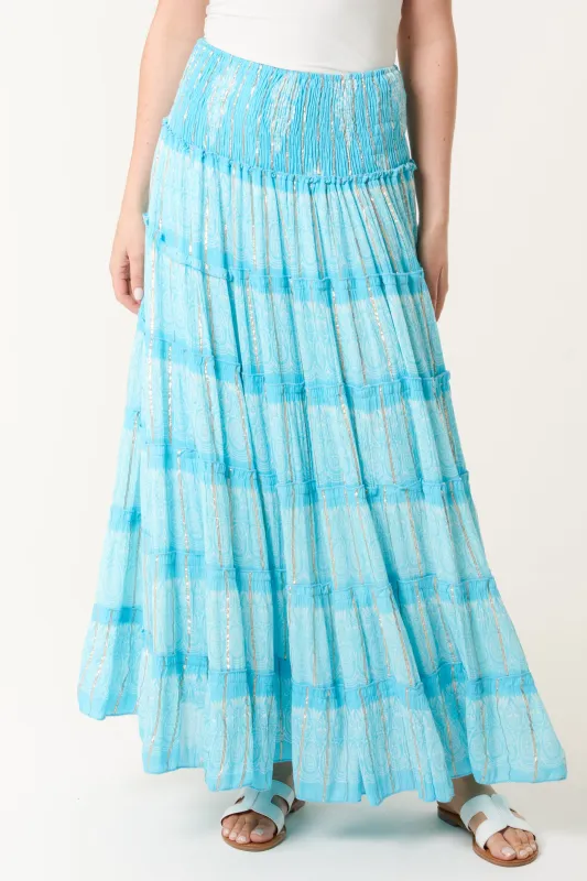 Foil Tiered Maxi Skirt sold by Blue Vanilla