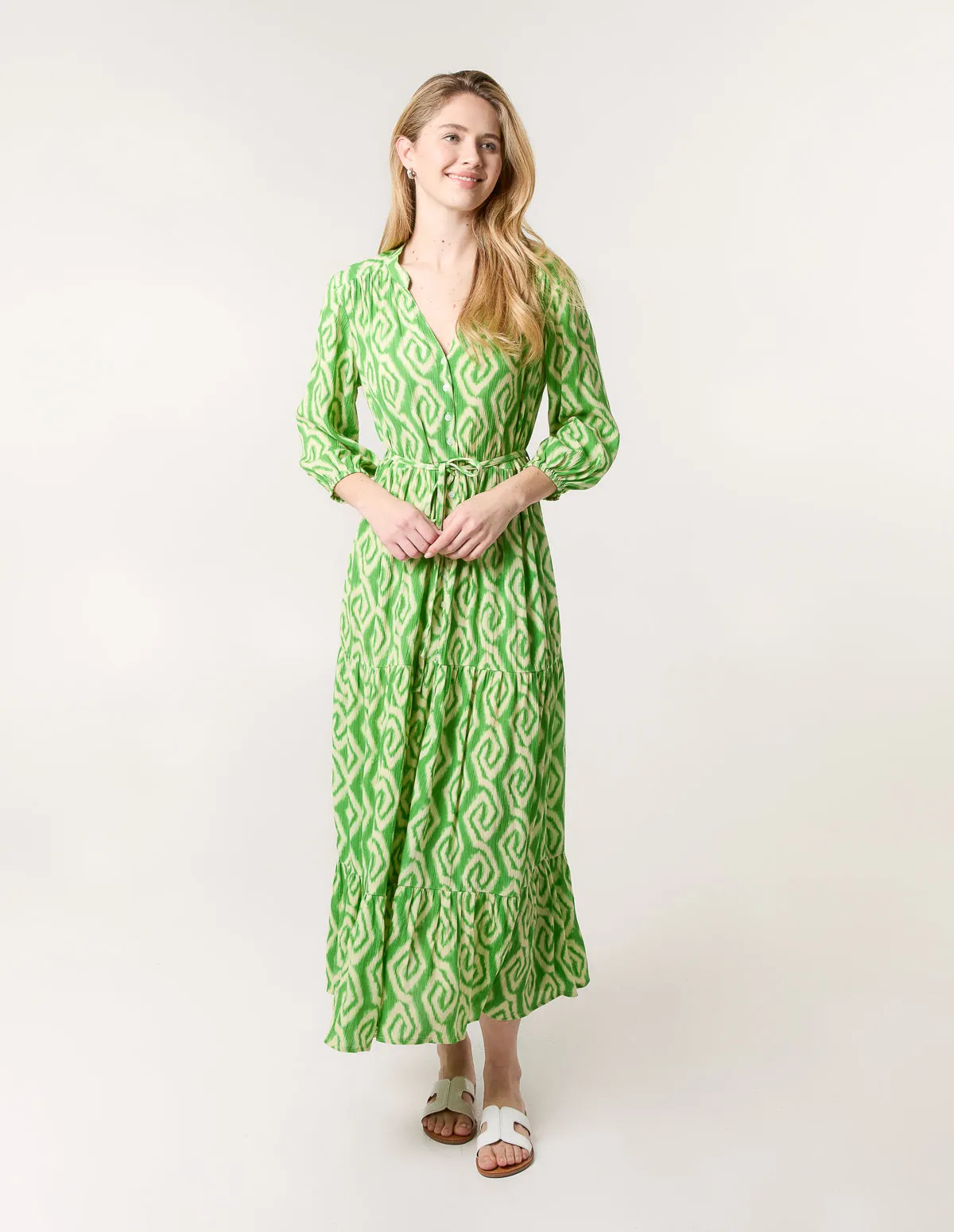 Abstract Button Front Belted Dress sold by Blue Vanilla