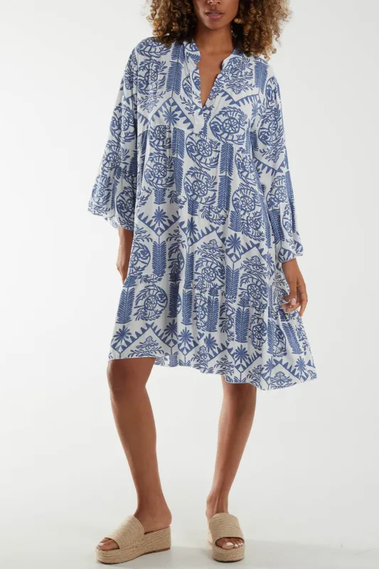 Tiered Collar Swirl Tribal Tunic Dress sold by Blue Vanilla