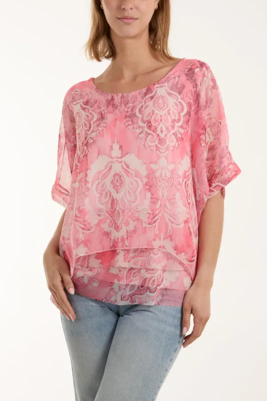 Silk Like Watercolour Baroque Print Top made by Blue Vanilla