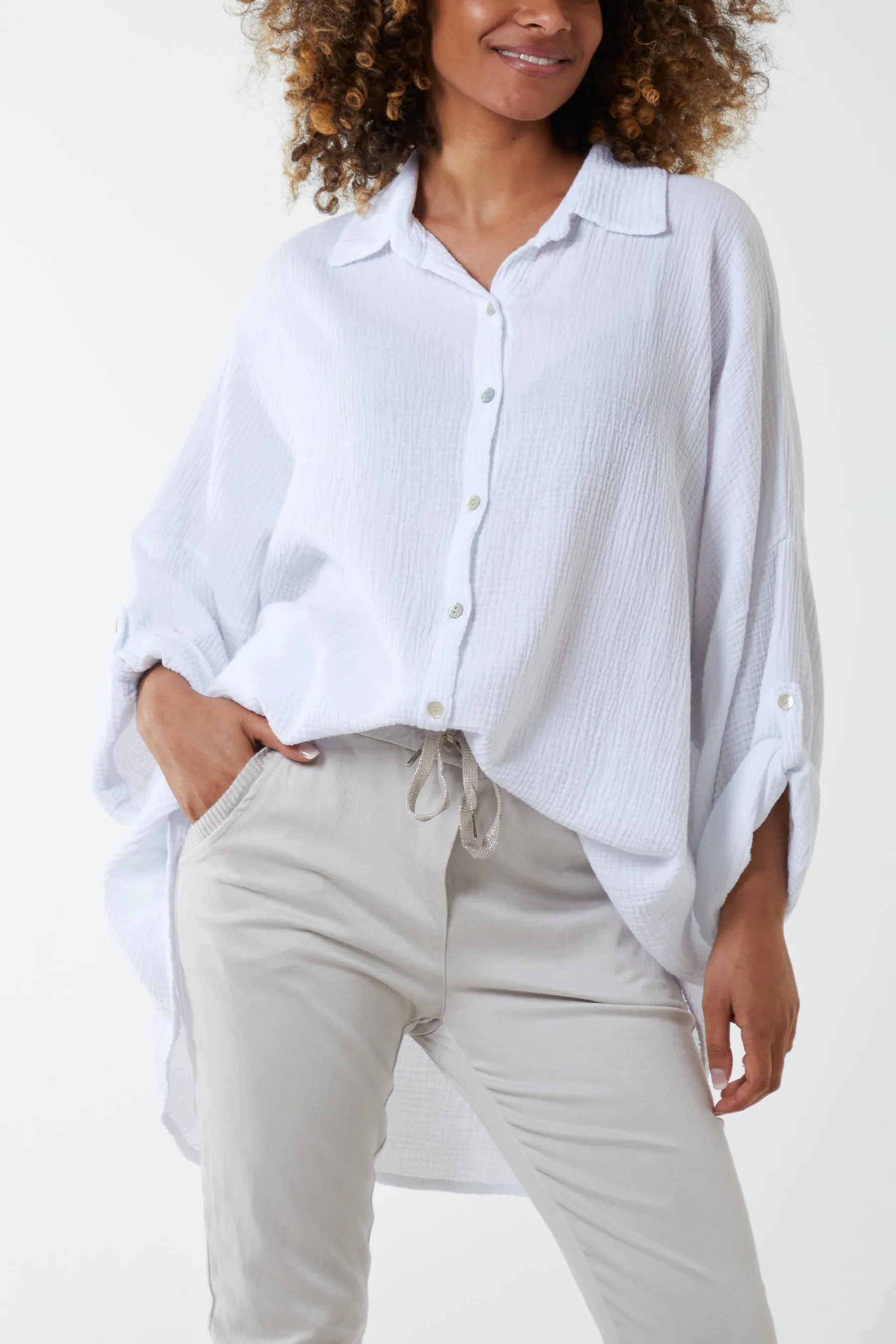 Oversized Button 3/4 Sleeve Shirt sold by Blue Vanilla