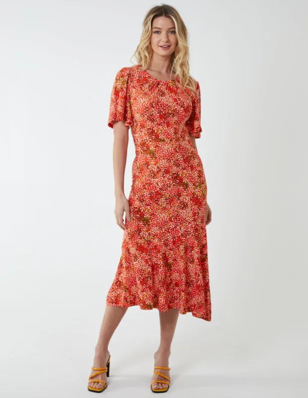 Angel Sleeve Tiered Midi Dress sold by Blue Vanilla