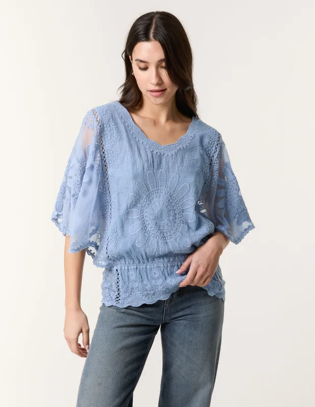 Sun Flower Lace Sleeve Blouse sold by Blue Vanilla