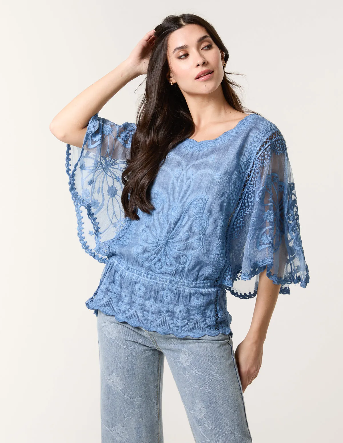 Floral Lace Butterfly Sleeve Blouse sold by Blue Vanilla