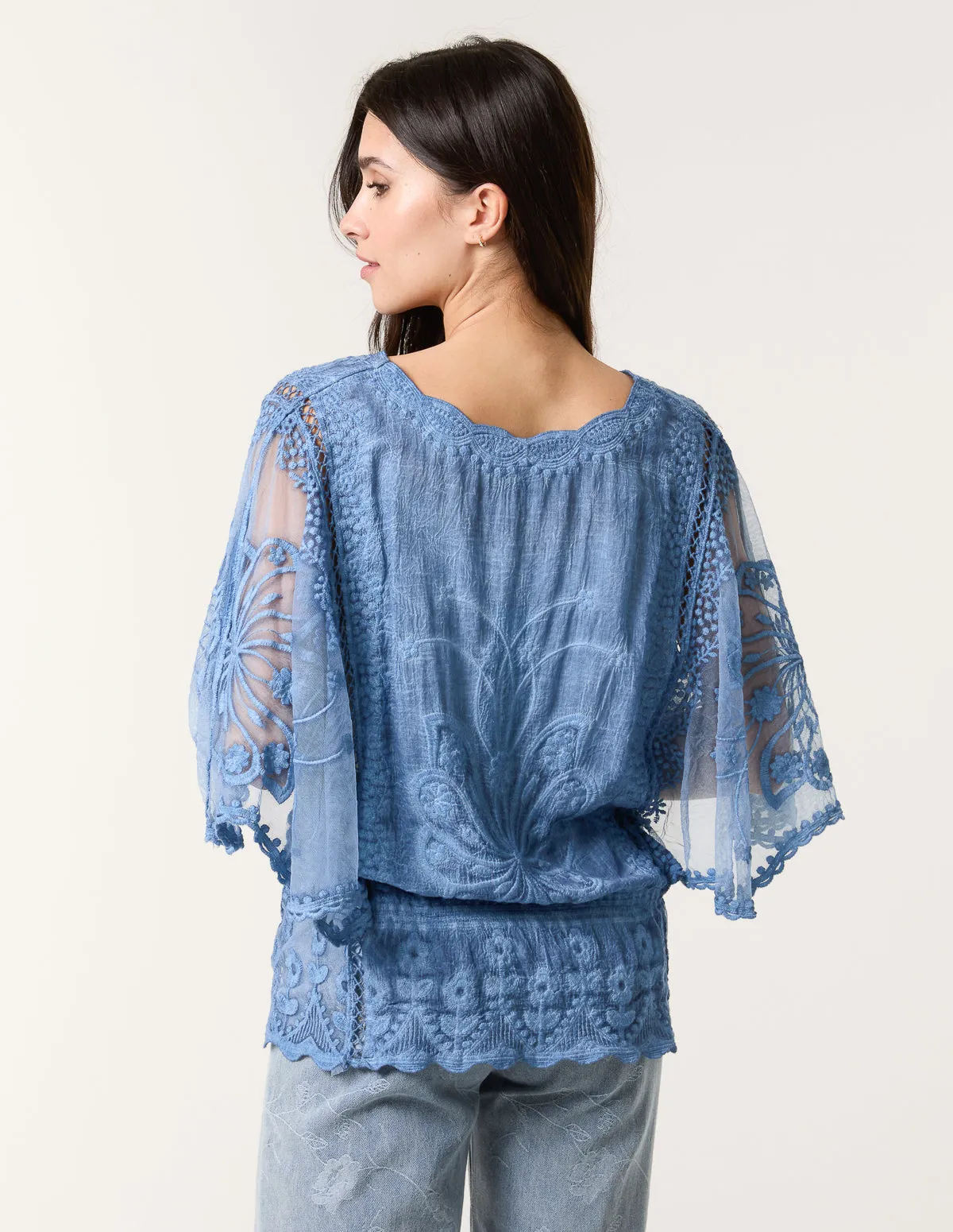 Floral Lace Butterfly Sleeve Blouse sold by Blue Vanilla product image thumbnail 4