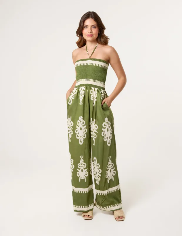 Strapless Shirred Waist Jumpsuit sold by Blue Vanilla