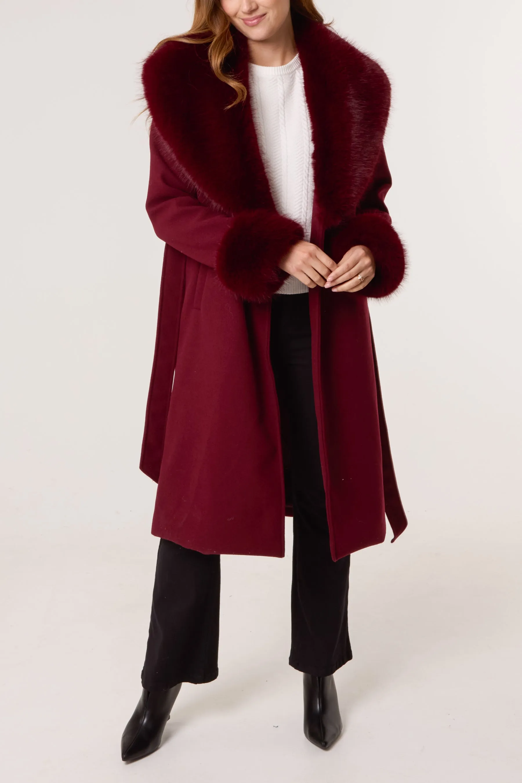 Wrap Front Faux Fur Collar & Cuff Coat sold by Blue Vanilla product image thumbnail 3