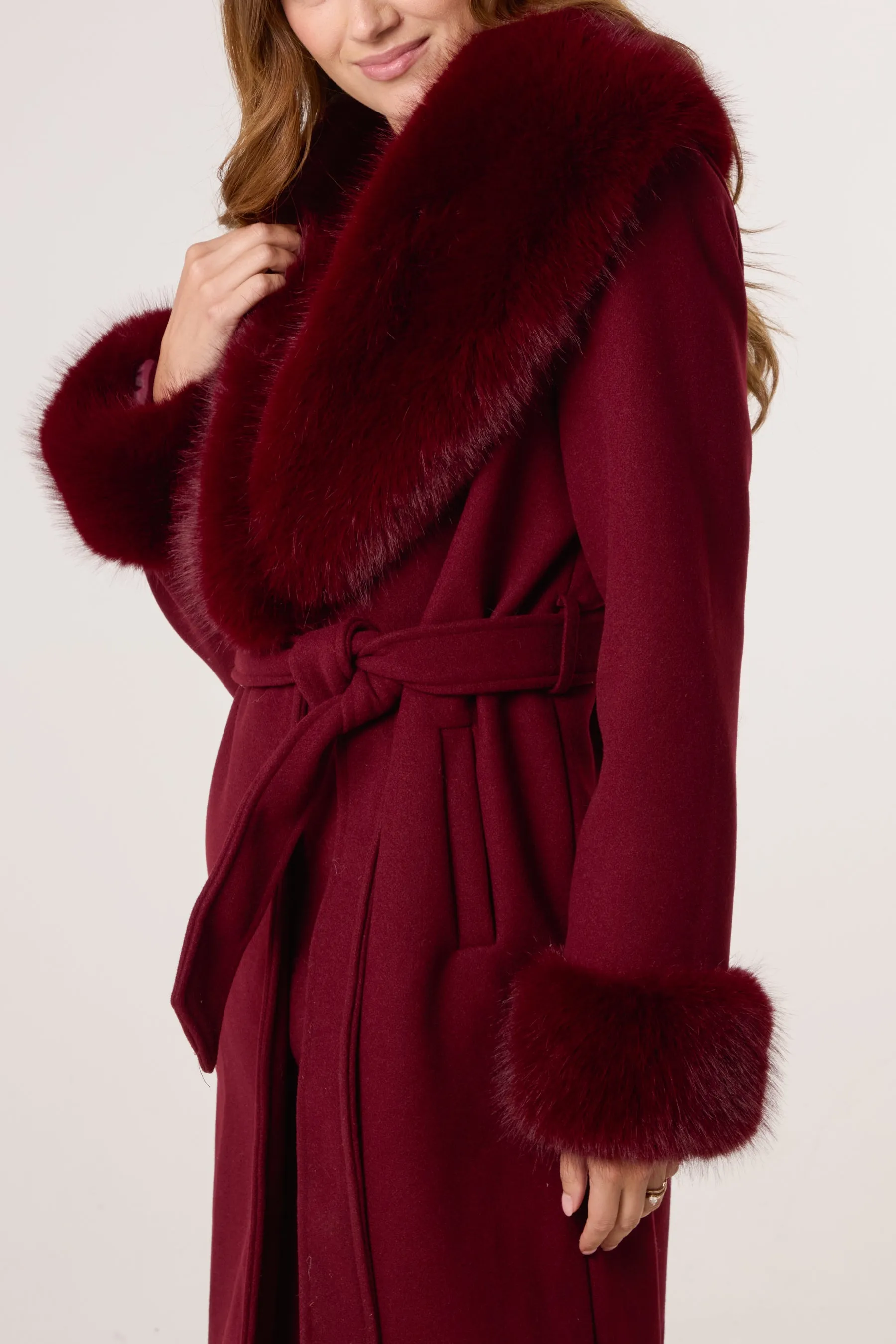 Wrap Front Faux Fur Collar & Cuff Coat sold by Blue Vanilla product image thumbnail 2