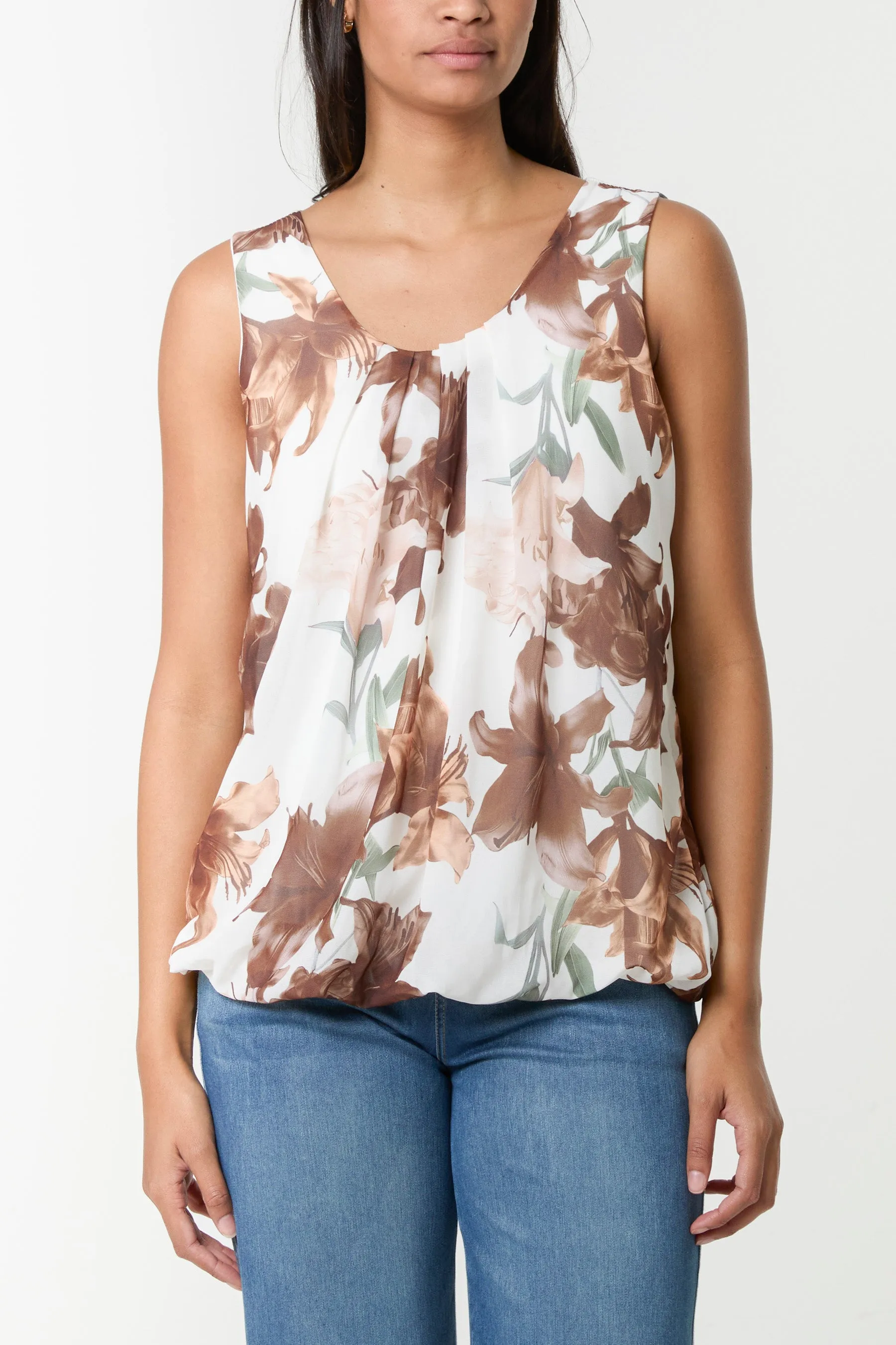 Sleeveless Bubble Hem Printed Top sold by Blue Vanilla