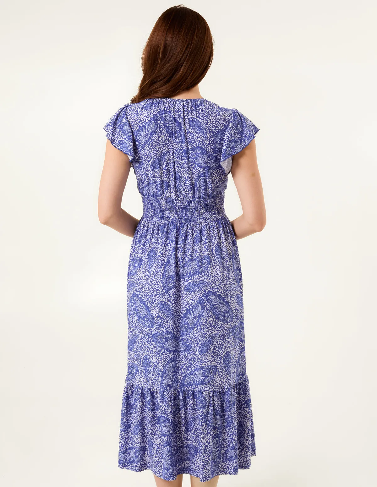 Frill Sleeve V Neck Button Front Midi Dress sold by Blue Vanilla product image thumbnail 4