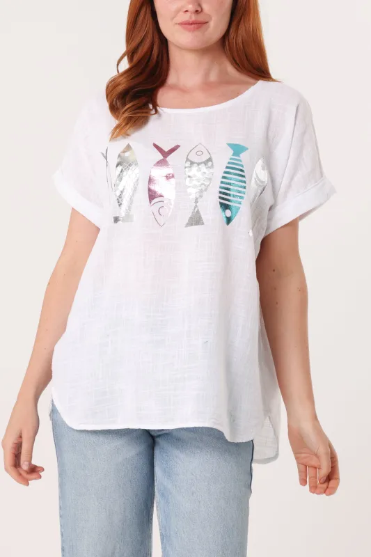 Fish Iridescent Print Top sold by Blue Vanilla