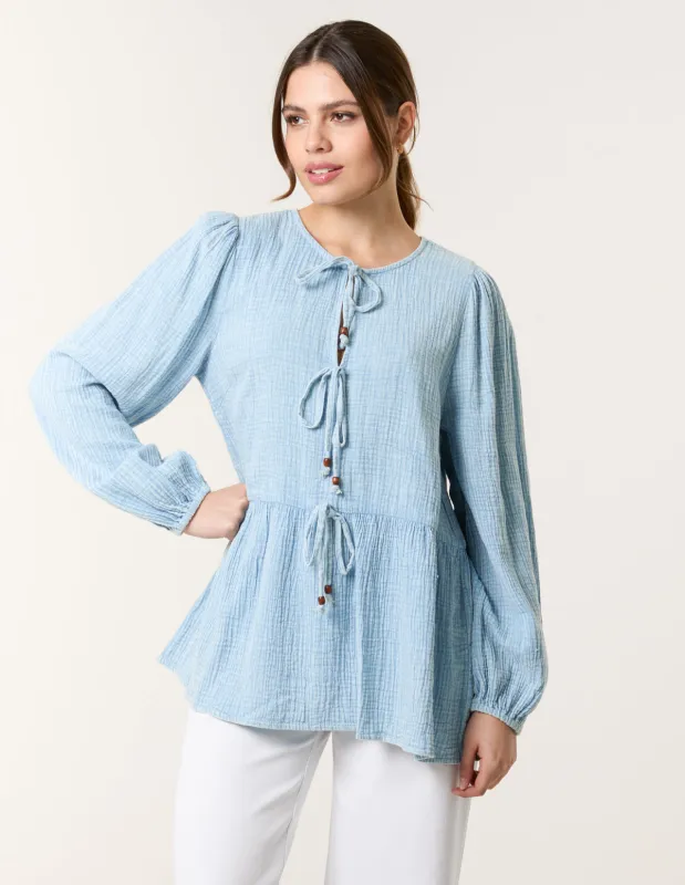 Washed Tie Front Top sold by Blue Vanilla