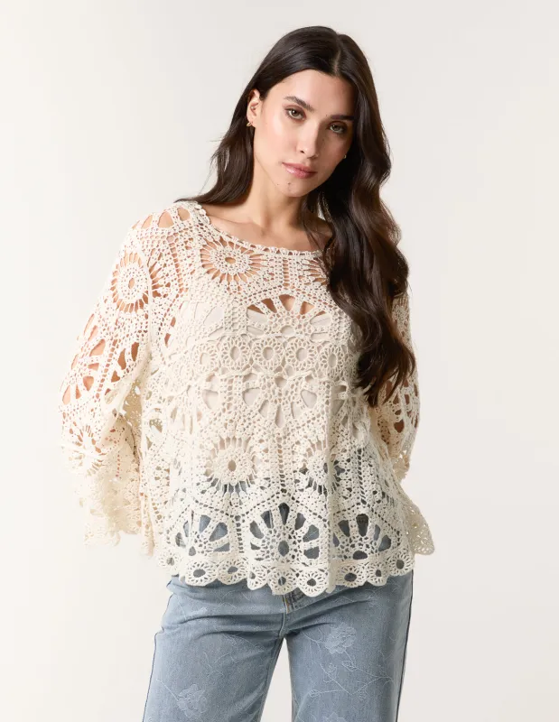 Crochet Top With Flared Sleeves sold by Blue Vanilla