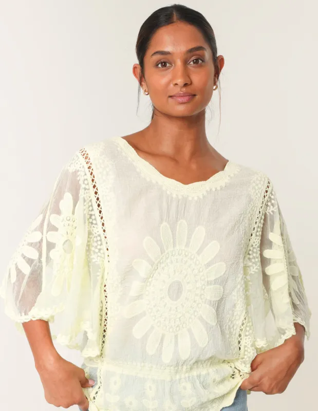 Sun Flower Lace Sleeve Blouse sold by Blue Vanilla