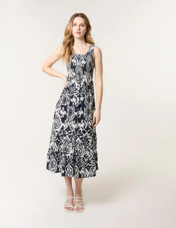 Shirred Sleeveless Midi Dress sold by Blue Vanilla