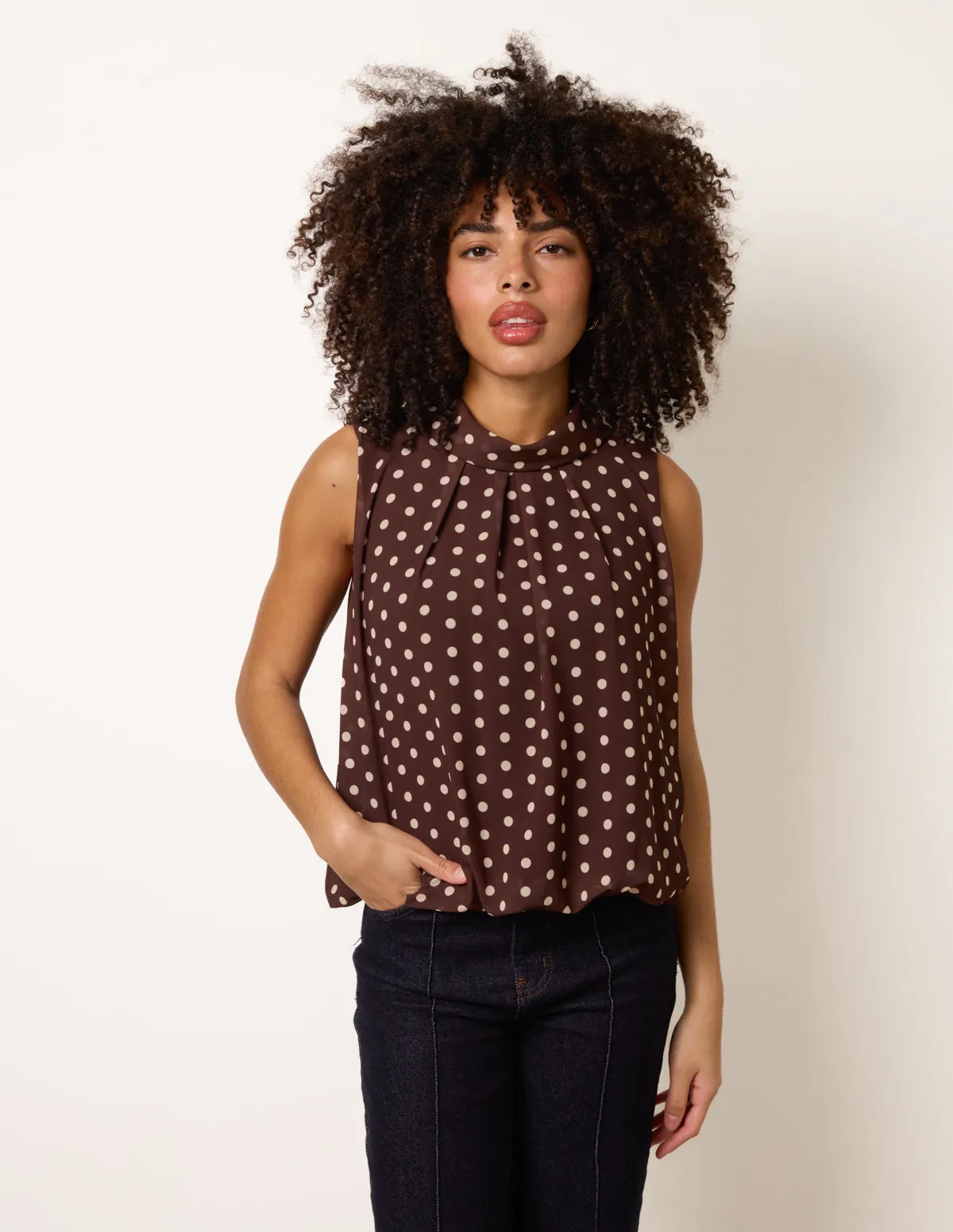 Polka Dot Sleeveless Cowl Neck Top sold by Blue Vanilla product image thumbnail 3