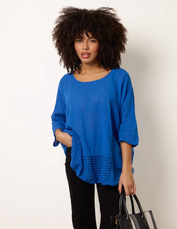 Eyelet Scoop Neck Crochet Detailed Top sold by Blue Vanilla