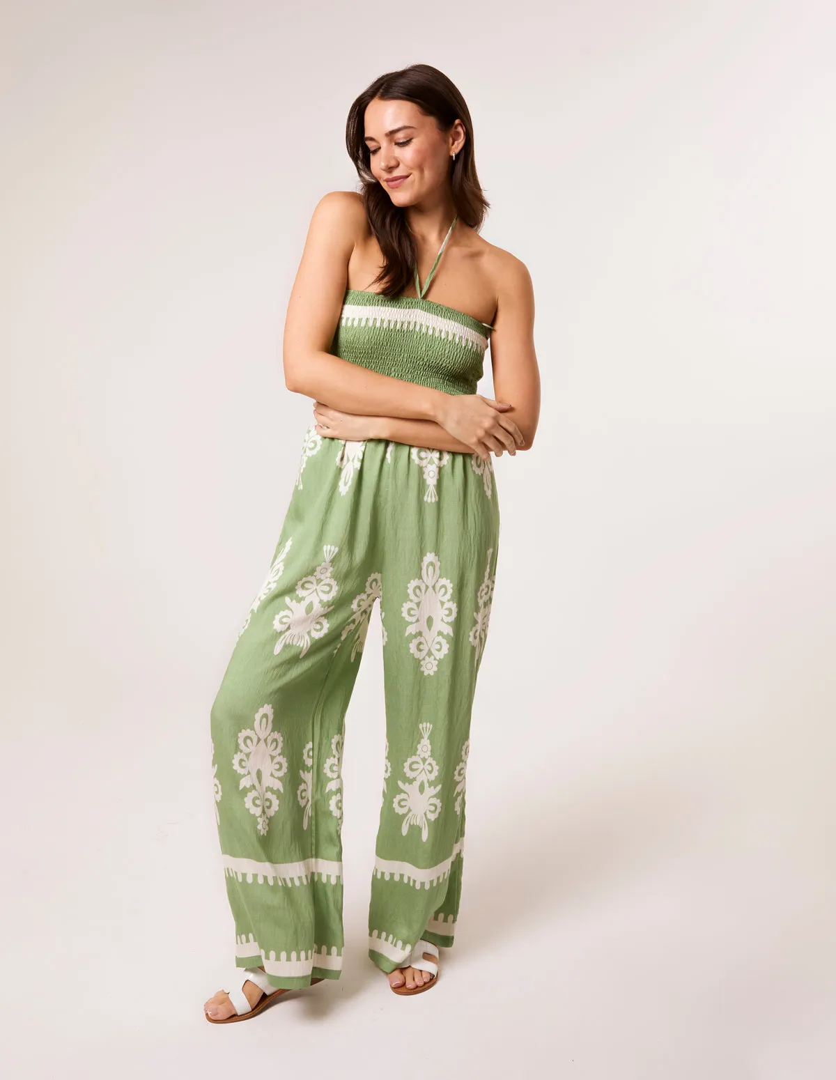 Halterneck Shirred Waist Jumpsuit sold by Blue Vanilla