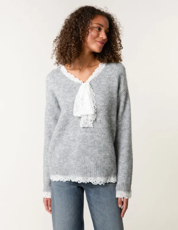 Lace Trim Pussybow Jumper made by Blue Vanilla