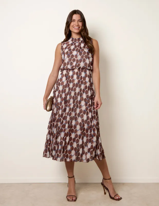 High Neck Sleeveless Geometric Pleated Dress sold by Blue Vanilla