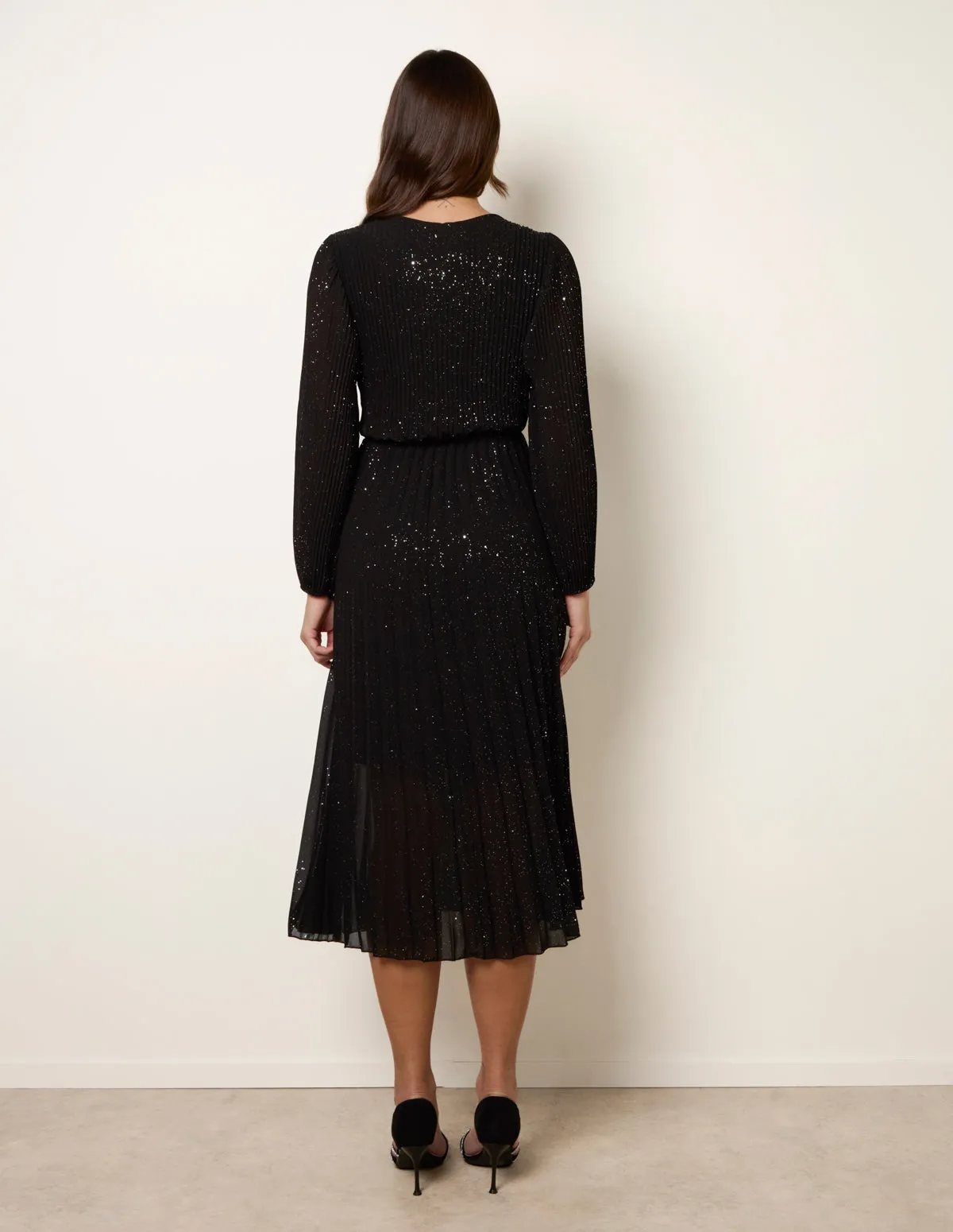 Pleated Crossover Metallic Glitter Dress sold by Blue Vanilla product image thumbnail 4