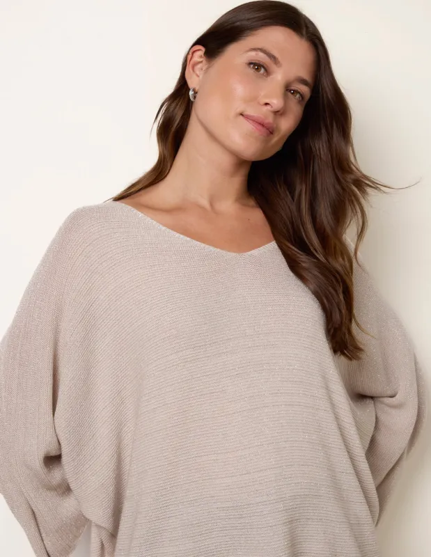 Metallic V Neck Knitted Ripple Jumper sold by Blue Vanilla