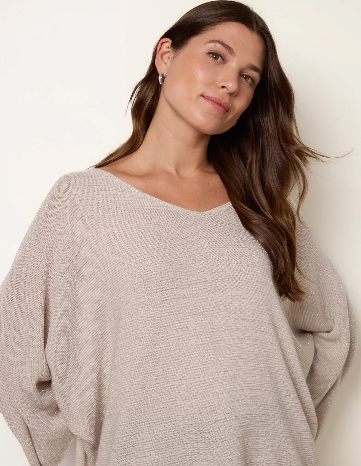 Metallic V Neck Knitted Ripple Jumper sold by Blue Vanilla