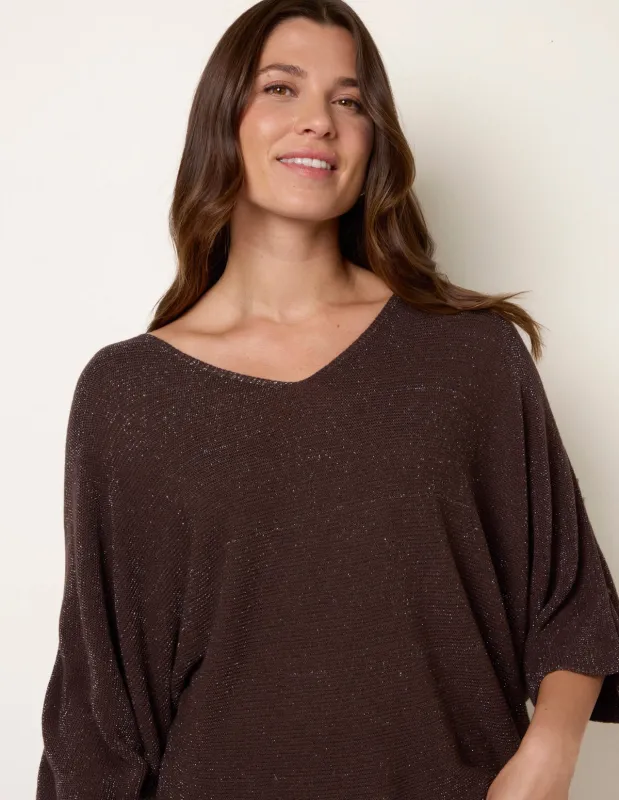 Metallic V Neck Knitted Ripple Jumper sold by Blue Vanilla