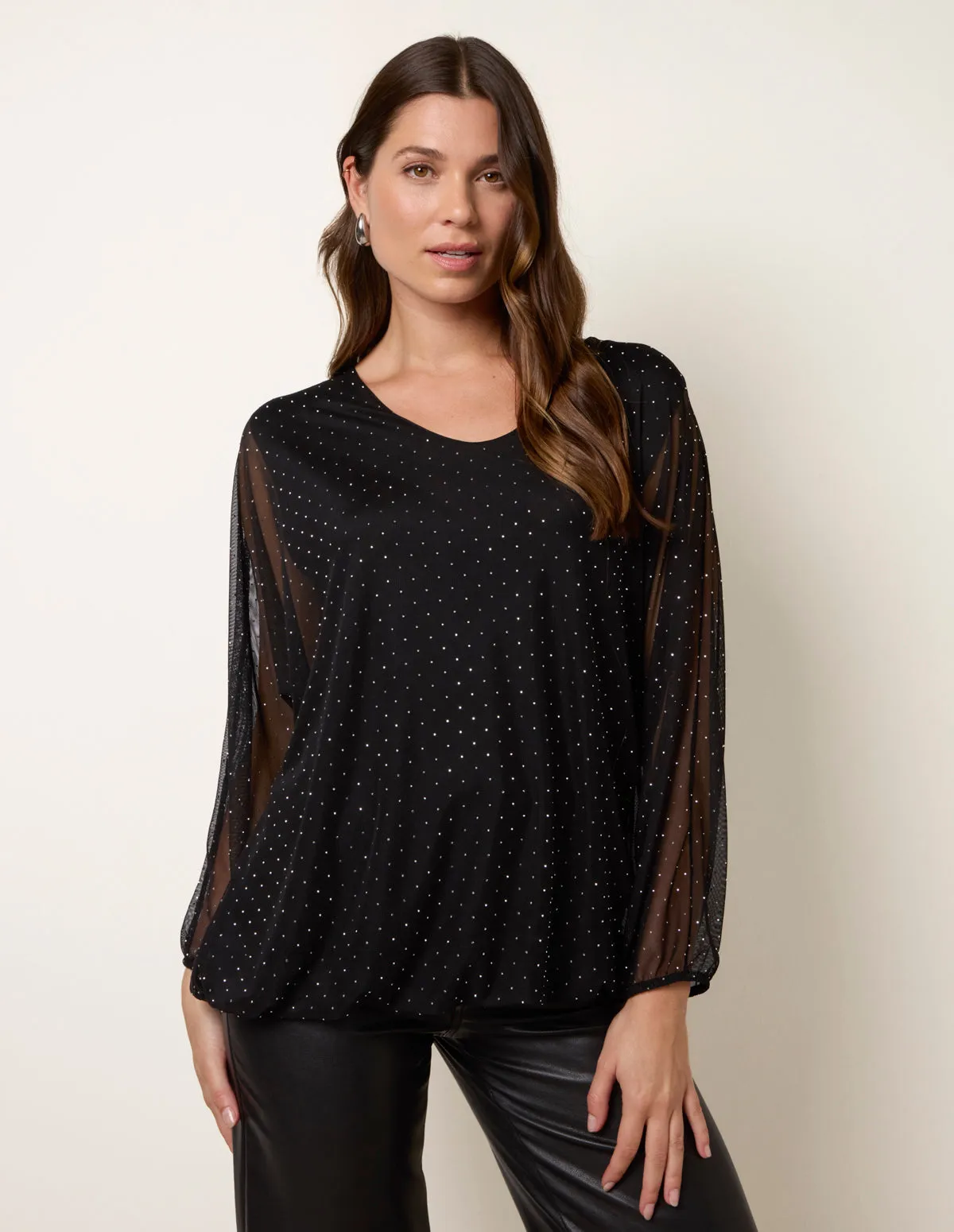 Diamante V Neck Batwing Blouse sold by Blue Vanilla