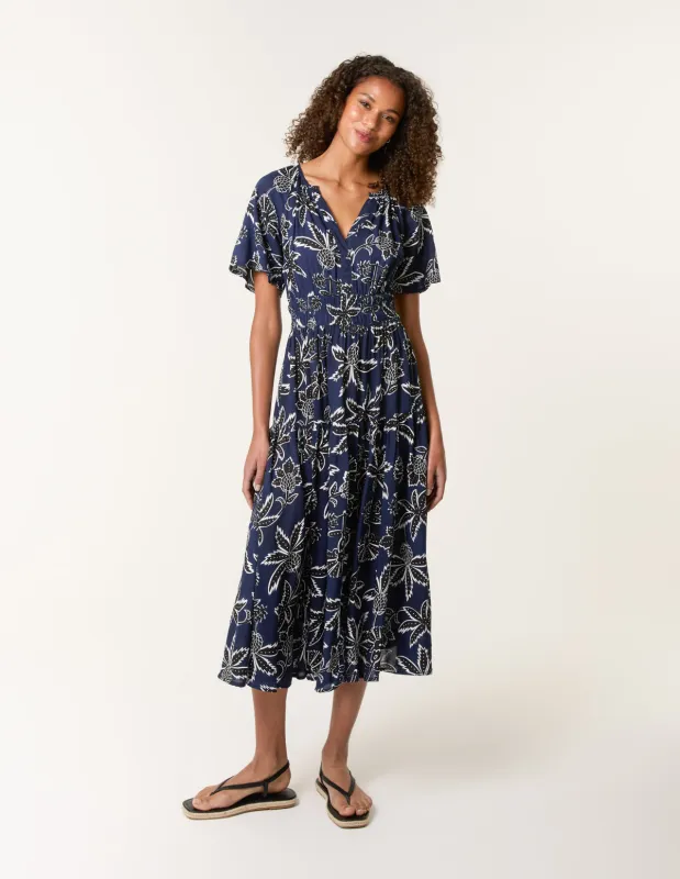 Notch Neck Elastic Tropical Print Dress sold by Blue Vanilla