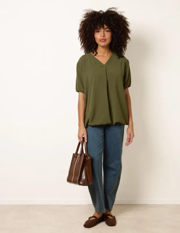 V Neck Bubble Hem Top sold by Blue Vanilla