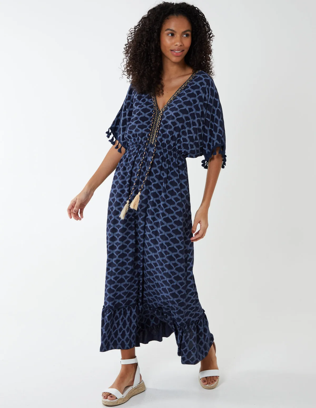 Tassel Detail Frill Hem Dress sold by Blue Vanilla