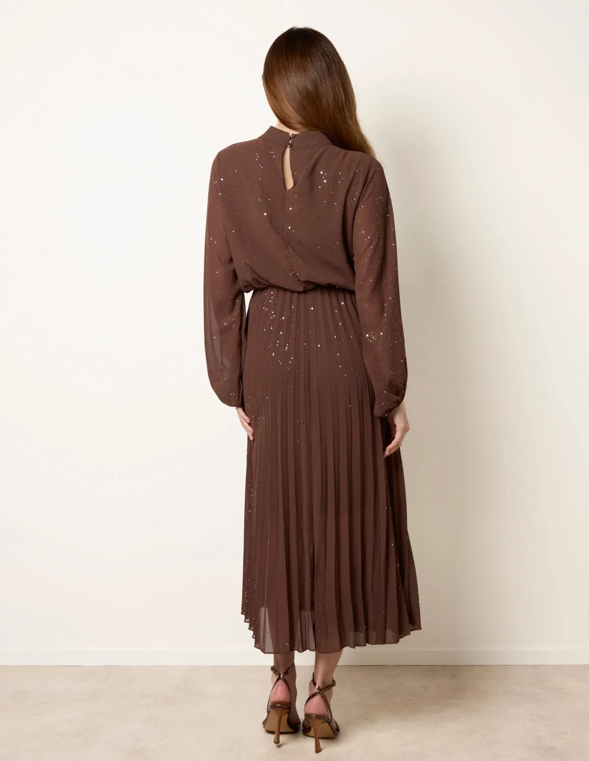 Pleated Metallic Sparkle High Neck Dress sold by Blue Vanilla product image thumbnail 4