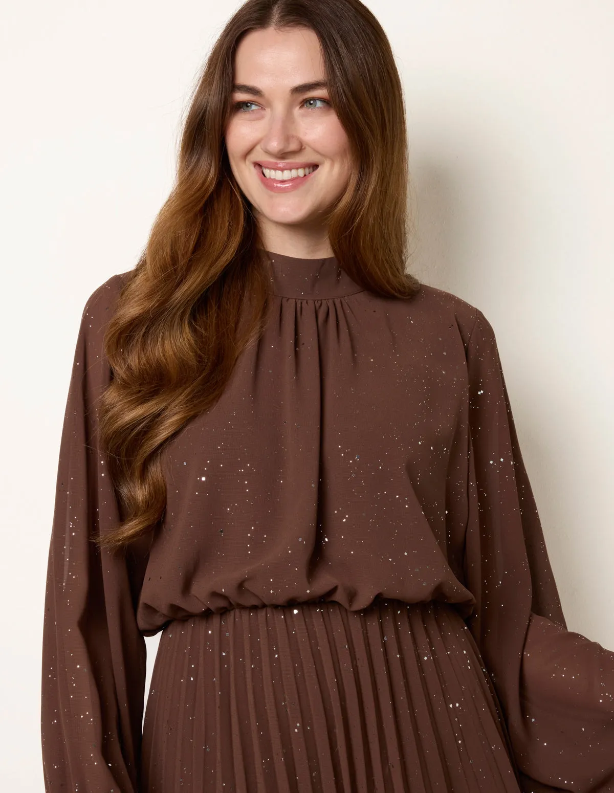 Pleated Metallic Sparkle High Neck Dress sold by Blue Vanilla product image thumbnail 2