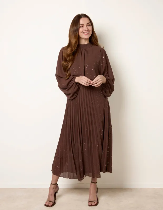 Pleated Metallic Sparkle High Neck Dress sold by Blue Vanilla