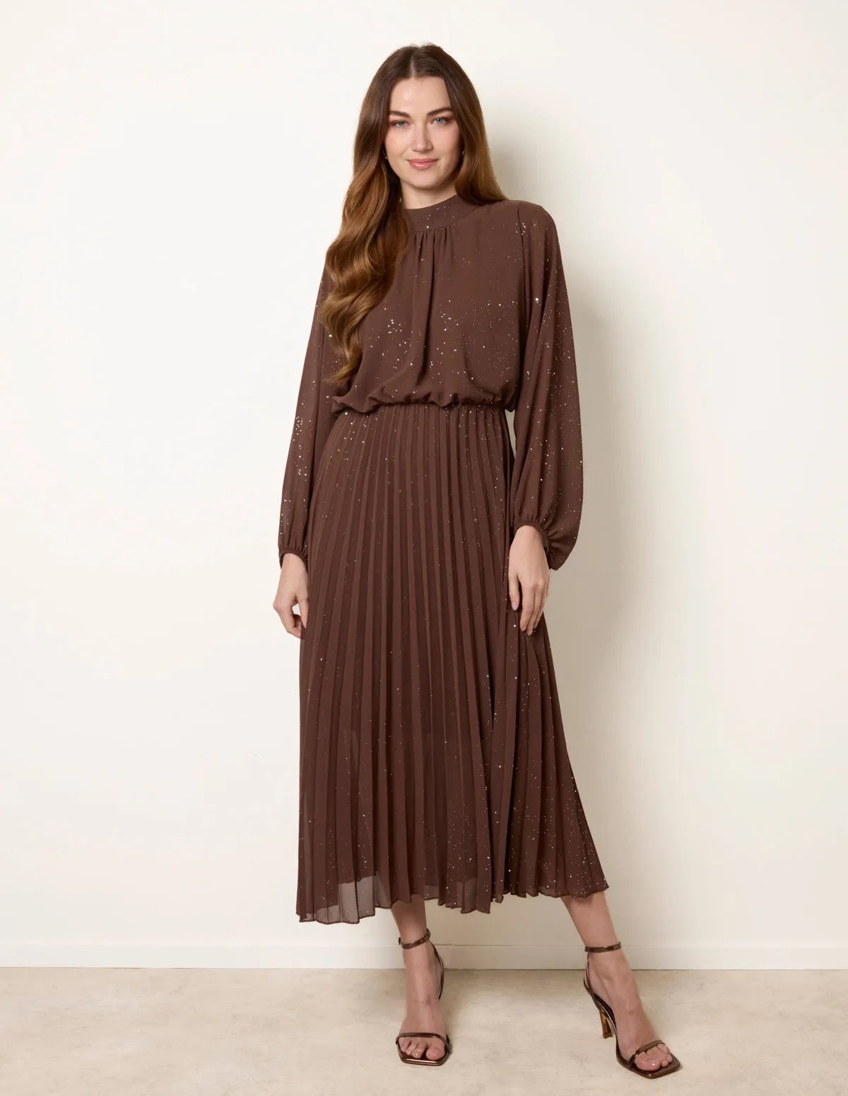 Pleated Metallic Sparkle High Neck Dress sold by Blue Vanilla product image thumbnail 3
