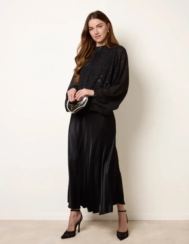 Metallic Sparkle Chiffon High Neck Puffball Top sold by Blue Vanilla