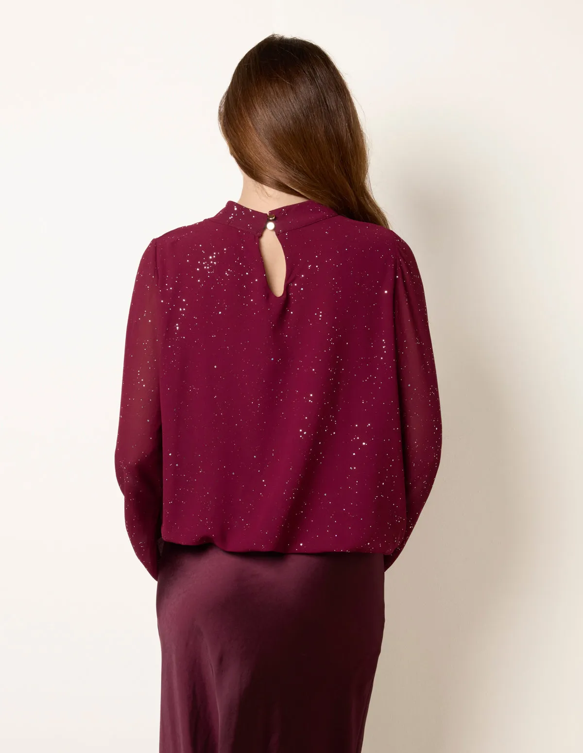 Metallic Sparkle Chiffon High Neck Puffball Top sold by Blue Vanilla product image thumbnail 4