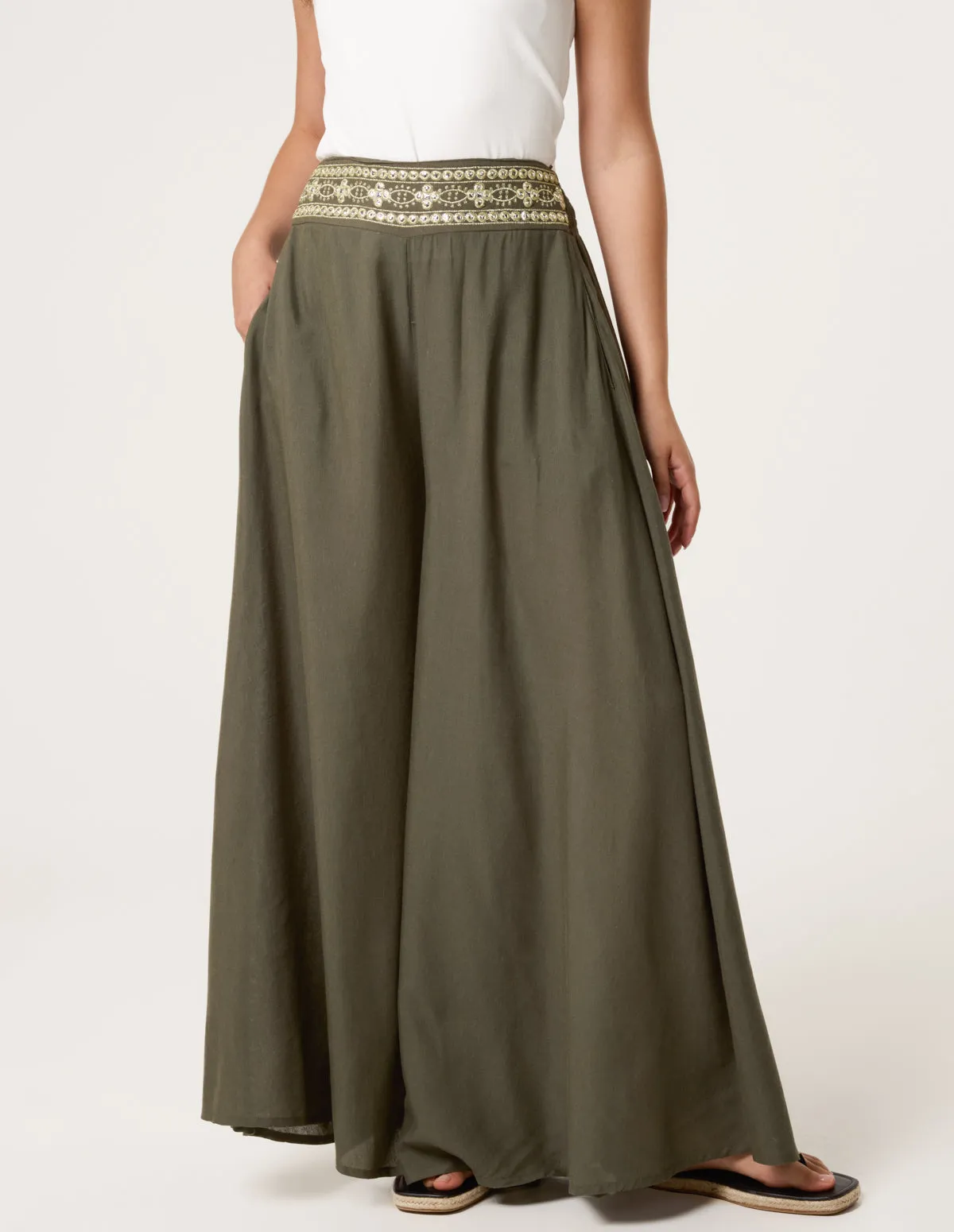 Wide Leg Embellished Linen Trousers sold by Blue Vanilla product image thumbnail 2