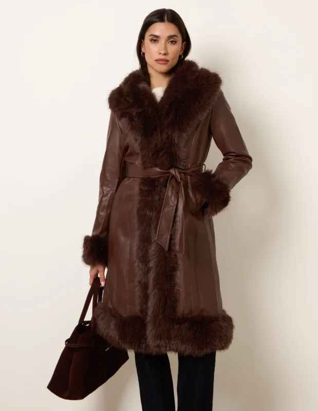 Faux Fur Trim Midi Coat sold by Blue Vanilla