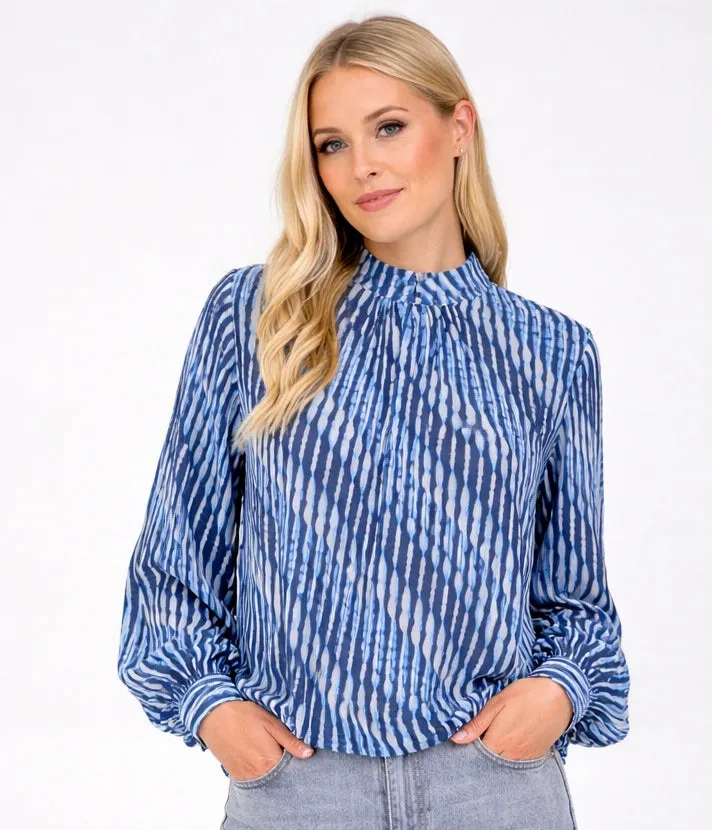 Printed High Neck Puffball Blouse sold by Blue Vanilla