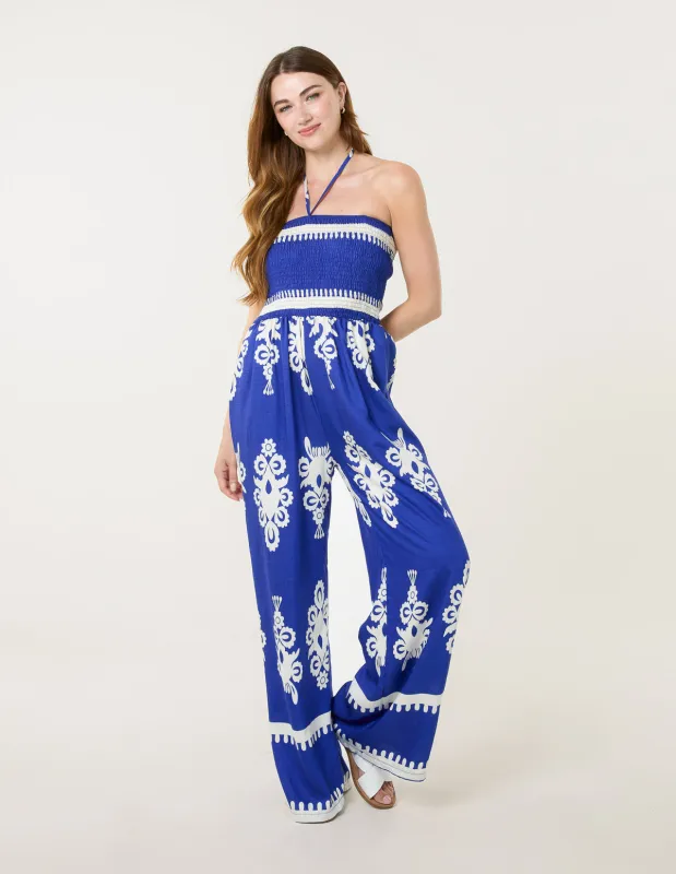 Halterneck Shirred Waist Jumpsuit sold by Blue Vanilla