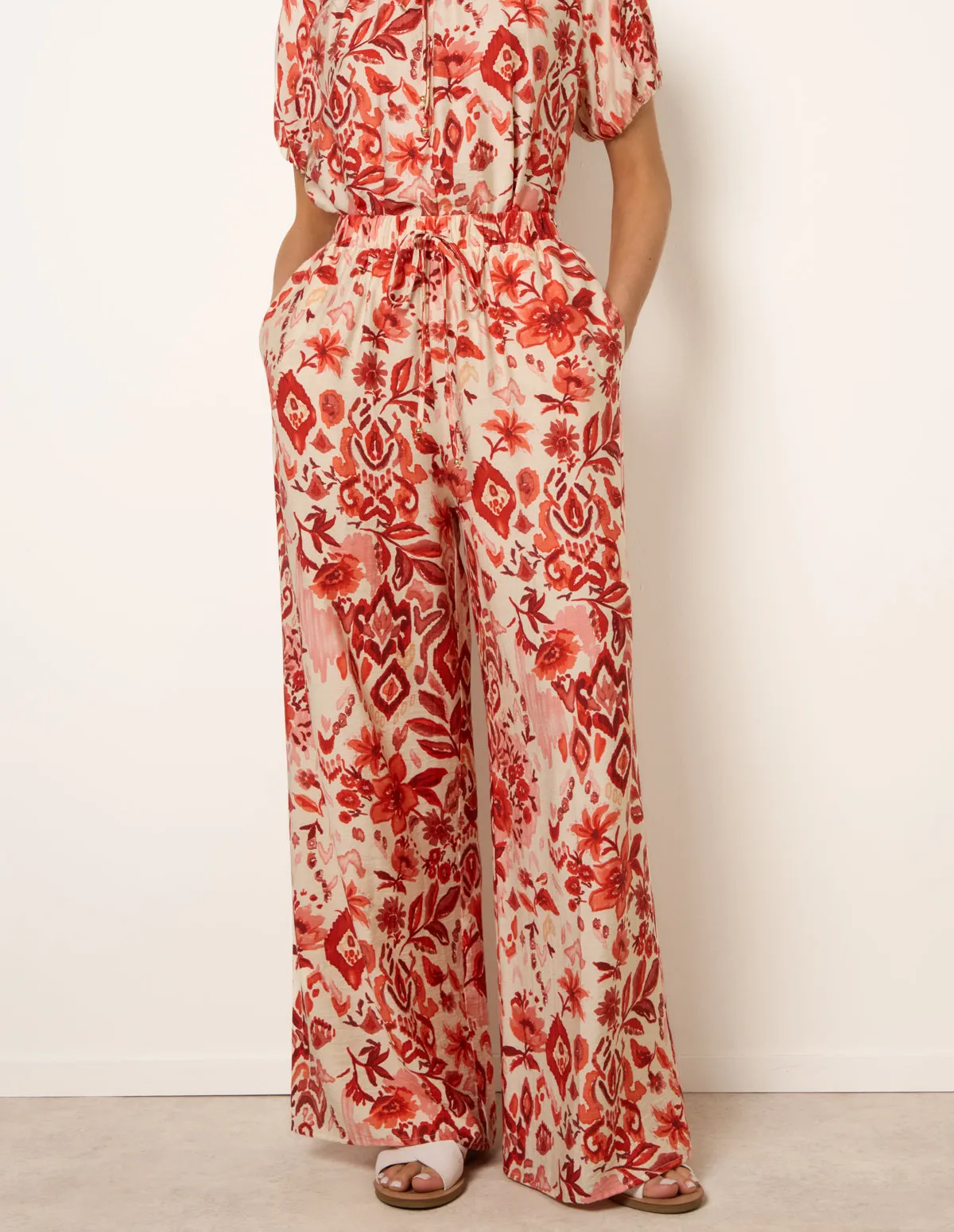 Watercolour Floral Printed Wide Leg Trousers sold by Blue Vanilla product image thumbnail 2