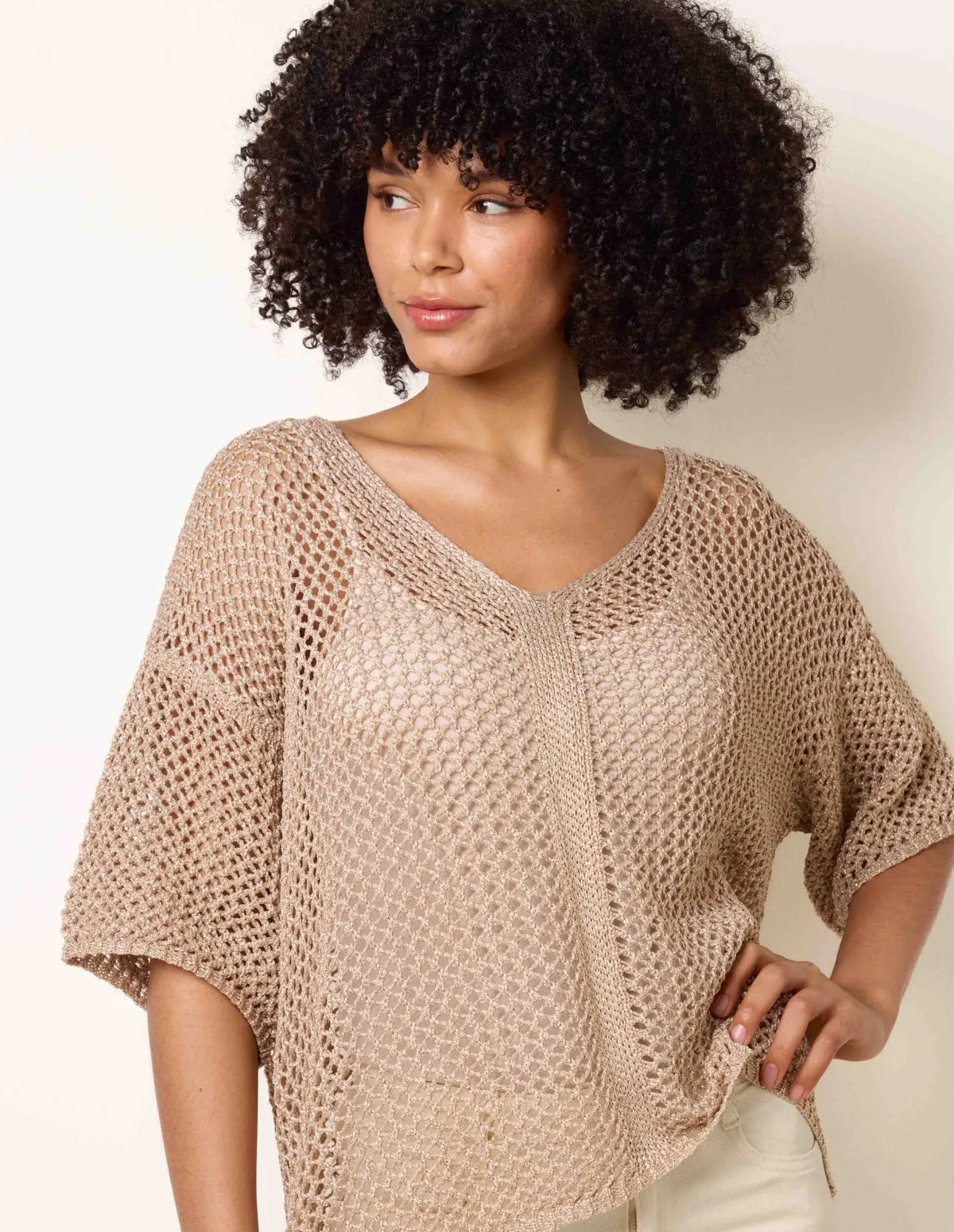 Mesh Knitted Top With Short Sleeves sold by Blue Vanilla