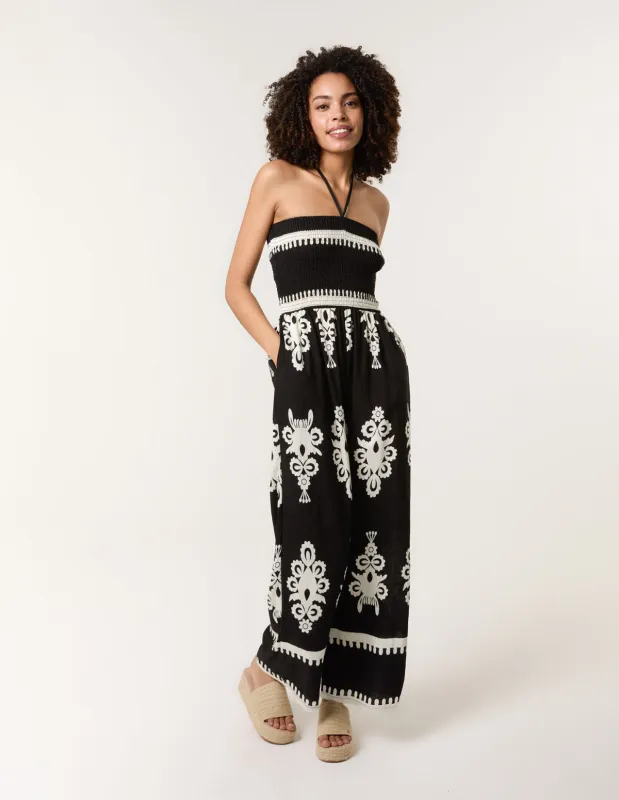 Halter Neck Shirred Waist Jumpsuit sold by Blue Vanilla