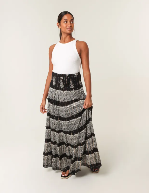Foil Tiered Maxi Skirt made by Blue Vanilla