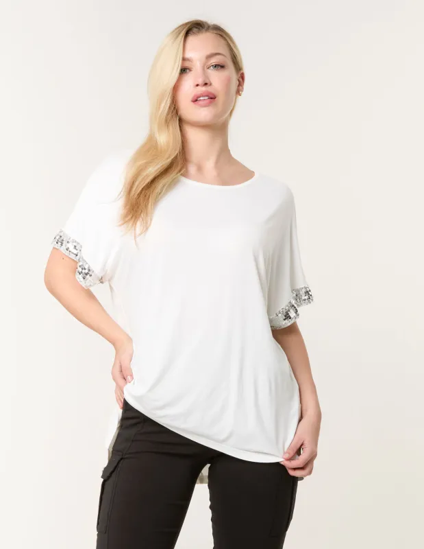 Sequin Trim Oversized Top made by Blue Vanilla