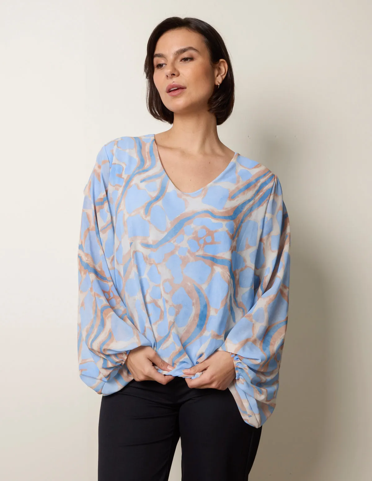 Abstract Print V Neck Puffball Top sold by Blue Vanilla product image thumbnail 4