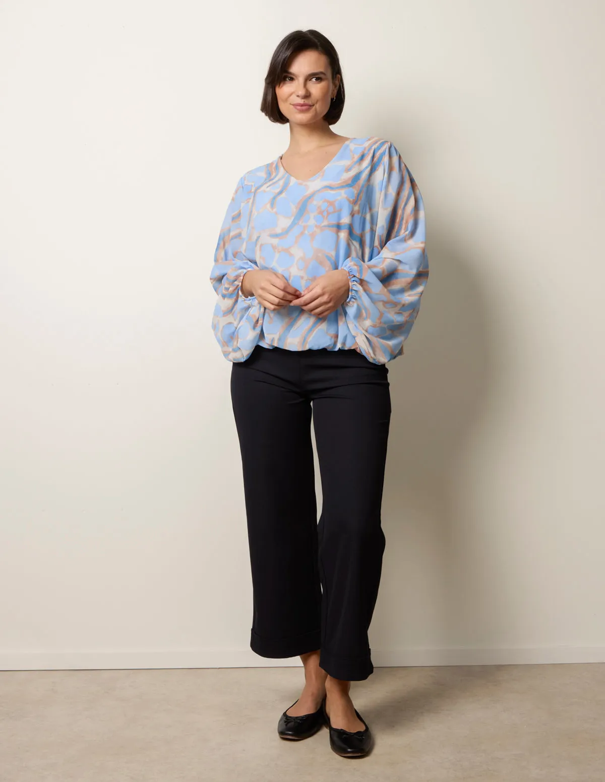 Abstract Print V Neck Puffball Top sold by Blue Vanilla product image thumbnail 2