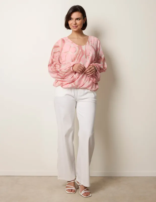 Abstract Print V Neck Puffball Top sold by Blue Vanilla